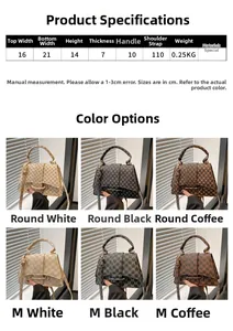 Detailed size chart and dimensions infographic for this elegant small square handbag