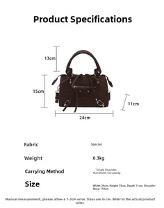 Size specifications and detailed dimensions for the vintage studded crossbody square bag
