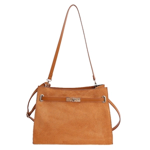 Sac bandoulière marron en daim avec fermoir rotatif métallique pour femme