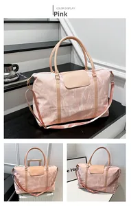Pink large capacity travel bag featuring marble texture and luggage handle sleeve