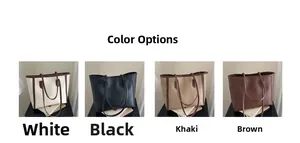 Comparison of four stylish faux leather tote bags in white, black, khaki, and brown colors