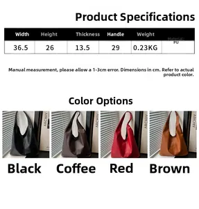Detailed size chart and multi-color selection for large capacity soft PU leather tote bag