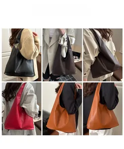 Multiple views showing various colors of this large minimalist leather tote shoulder bag