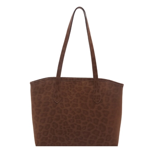 Brown leopard print tote bag with large capacity and double shoulder straps for women