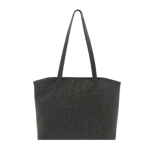 Chic leopard print large tote bag for women in dark grey textured finish for winter