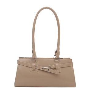 Sac bandoulière baguette beige minimaliste en similicuir mat avec boucle à nœud