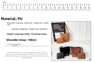 Detailed size specifications for large and small PU leather shoulder bags with strap length