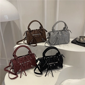 Women Suede PU Leather Motorcycle Bag With Rivets And Long Tassels Punk Vintage Shoulder Crossbody Handbag