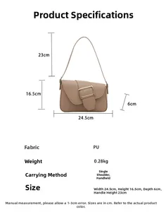 Dimensions et poids détaillés du sac baguette en PU beige avec boucle dorée