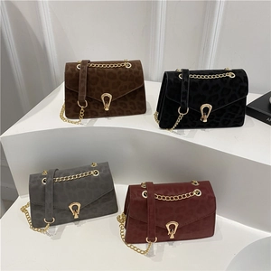 Leopard Print Shoulder Bag Matte PU Suede Metal Chain Strap Square Flap Crossbody Bag For Women Fashion Retro Style