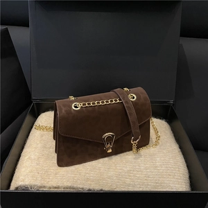 Brown leopard print crossbody bag with gold lock buckle and chain in premium gift box