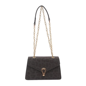 Elegant leopard print crossbody bag with gold snake head clasp and chain strap