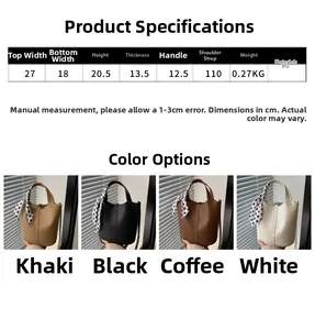 Detailed size specifications and color comparison for PU leather bucket handbag