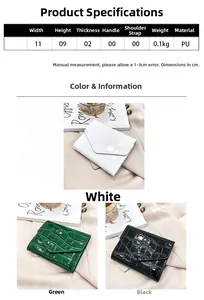 Detailed size chart and dimensions of the crocodile pattern PU leather tri-fold wallet