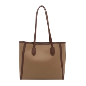 Minimalist vintage large tote bag in khaki and dark coffee faux leather for women