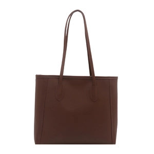 Retro brown large capacity tote bag with decorative stitching and slim shoulder straps