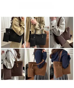 Detailed views of leopard print tote bag with matching pouch for daily commute