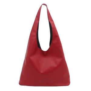 Minimalist red faux leather tote bag with wide shoulder strap for casual daily commuting