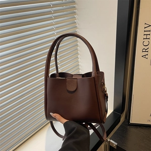 Korean Style Fashion Minimalist PU Leather Bucket Shoulder Bag For Women Casual Versatile Crossbody Handbag Tote Daily Use