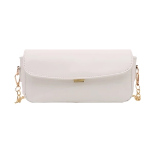 Sac bandoulière blanc minimaliste avec texture litchi et fermeture à boucle dorée