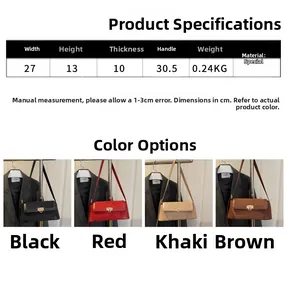Detailed size specifications and multi-color options for minimalist leather shoulder bag