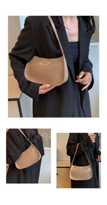 Detailed close-up of khaki PU leather shoulder bag with smooth finish and zipper