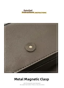 Detail of the high-quality magnetic snap closure on a Saffiano leather crossbody bag