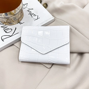 White faux crocodile skin envelope wallet for women in a minimalist Korean style design