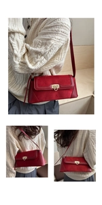 Close-up of red baguette bag featuring suede leather texture and gold U-shaped metal buckle