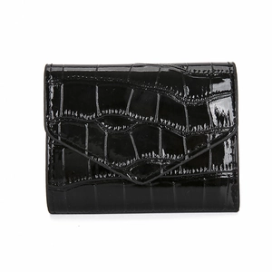 Mini envelope card holder for women with black crocodile pattern and glossy finish