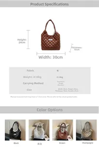 Detailed size and color chart for large quilted tote bag with fashion embroidery