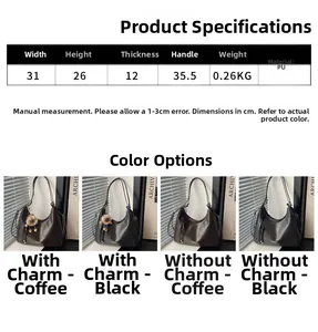 Detailed size chart and color options for large vintage PU leather shoulder bag
