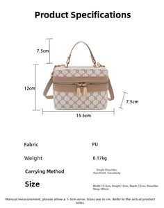 Detailed view of vintage patterned crossbody box bag showing size and PU leather texture