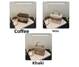 Three colors of vintage checkered mini box bags with handles and shoulder straps