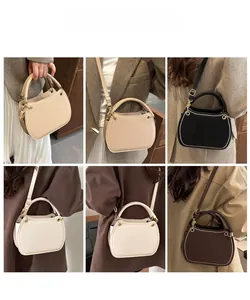 Collage of chic crescent handbags showing crossbody and handheld styles on models