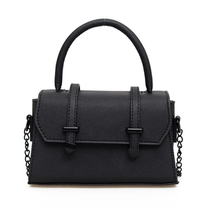 Elegant black Saffiano leather crossbody square bag with metal chain strap and handle