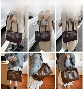 Close-up of retro matte leather tote bag in coffee and tan for everyday commuting