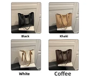 Collage of four minimalist tote bags in black, khaki, white, and brown lychee grain leather