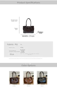 Detailed dimensions of the retro PU leather tote bag showing width, height and thickness