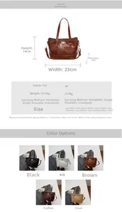 Detailed size parameters and technical specs for this retro PU leather bucket handbag