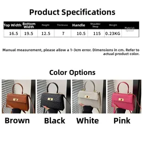 Guide des tailles du sac à main motif litchi avec dimensions et options de couleurs