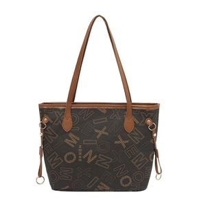 Grand sac cabas marron vintage avec imprimé lettres et longues anses en cuir
