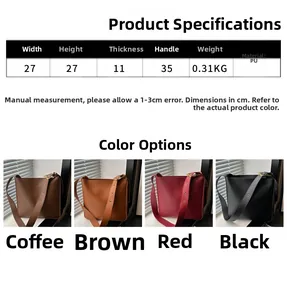 Detailed spec sheet and real-life photos of this large PU leather bucket bag for women