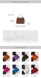 Vue détaillée du sac à main en cuir PU avec boucle métallique en V et dimensions précises