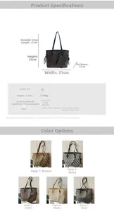 Detailed size chart and specifications for the large vintage printed PU tote bag
