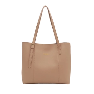 Classic large khaki leather tote bag for women with minimalist shoulder strap design