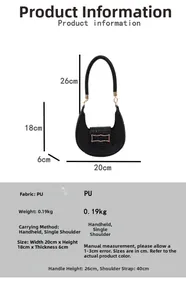 Detailed technical diagram of black crocodile pattern PU leather crescent shoulder bag
