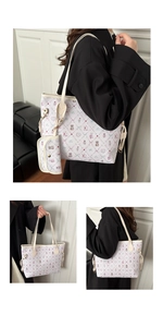 Vue détaillée du sac cabas avec imprimés mignons et mini pochette amovible