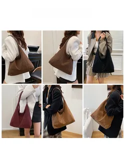 Detail showing various colors of large leopard print tote bags on models for styling