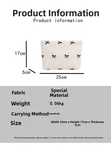 Detailed size specifications for quilted white butterfly clutch bag with 25cm width